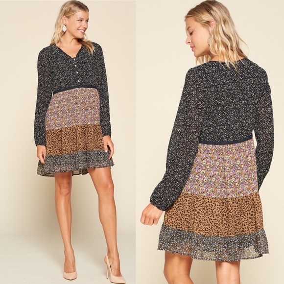 Mix Printed Long Sleeve Mini Dress - Picture 2 of 3